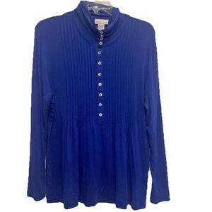 Soft Surrounding Petite Large Blue Viscose Long Sleeve Coastal Liquid Tunic Top